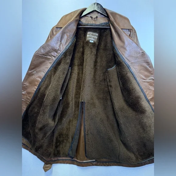 Vintage 70s Leather Trench Coat‎ Size 40R Rust Brown Belted Grais New Generation - Picture 7 of 15